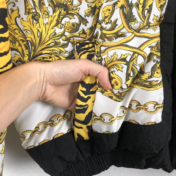 Topshop Women's Size 10 Yellow White Black Tiger Print Chain Link Puffer Jacket - Picture 5 of 9